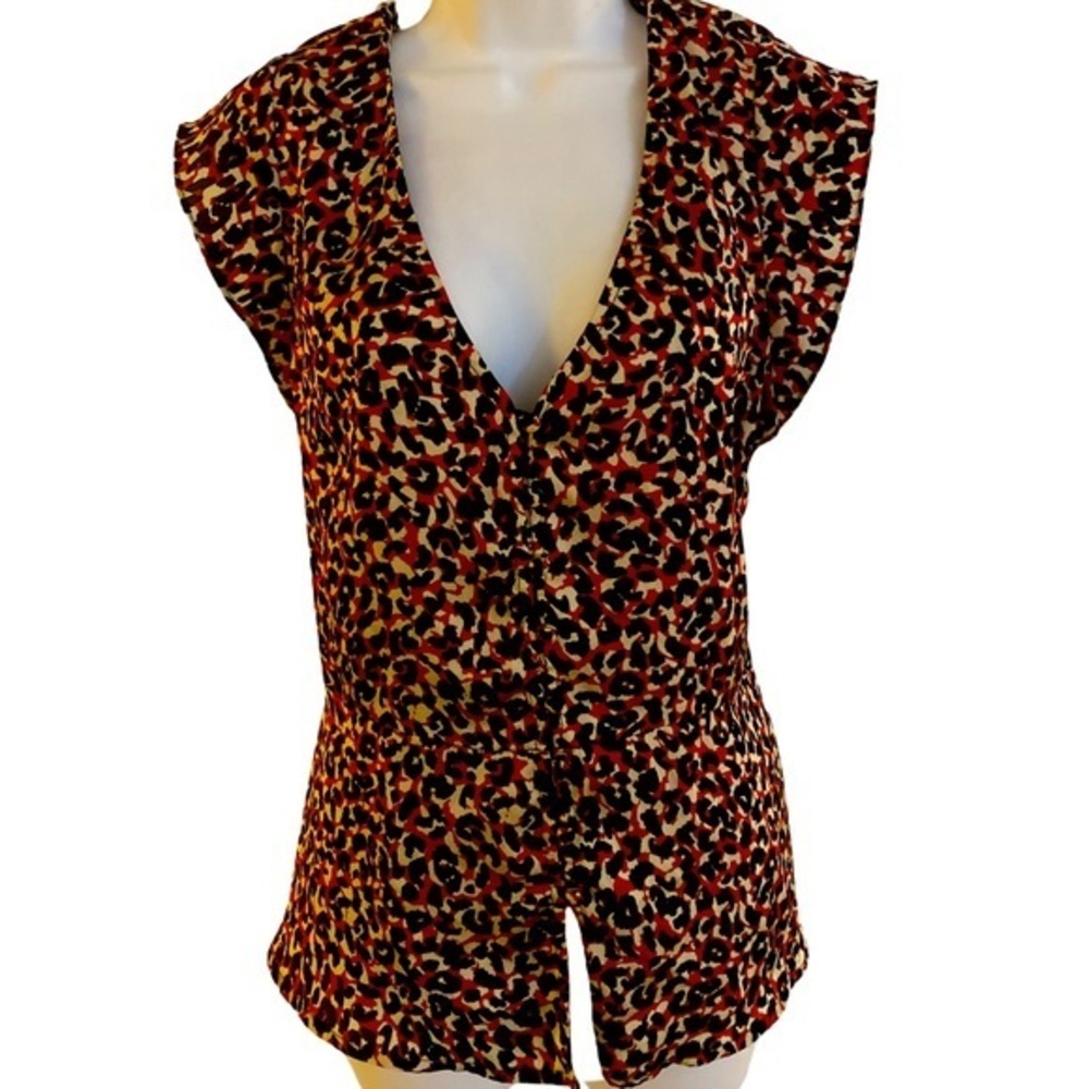 Sanctuary Print Blouse - XL red , black ,cream , polyester, button down